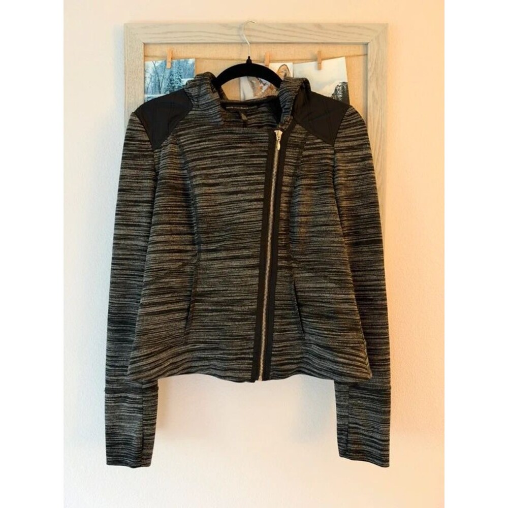 White House Black Market Hooded Zip Jacket, Black Gray, Quilted Shoulders - M